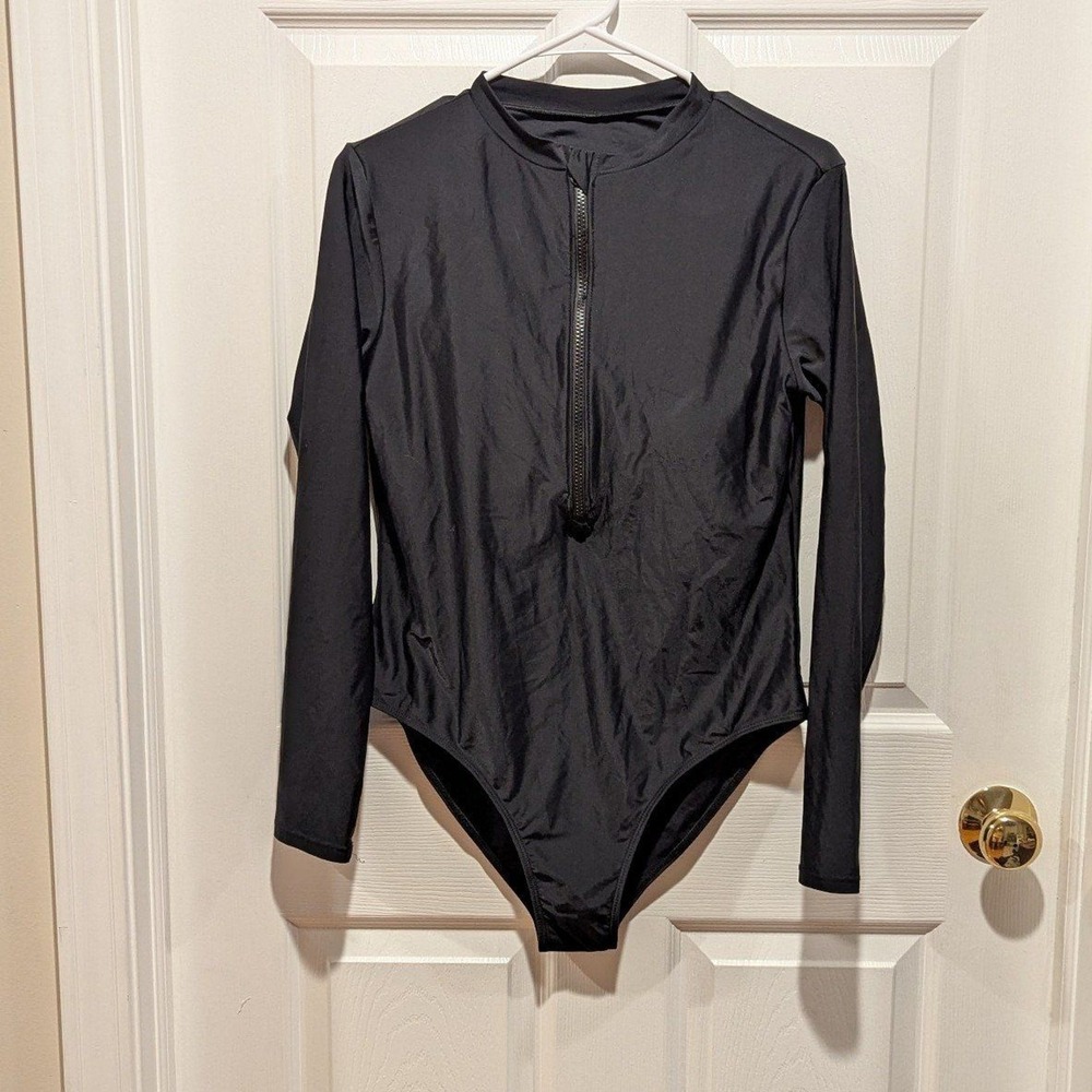 Zaful Size Large Women's Black Rash guard ONE PIECE Swimsuit Resortcore Vacation
